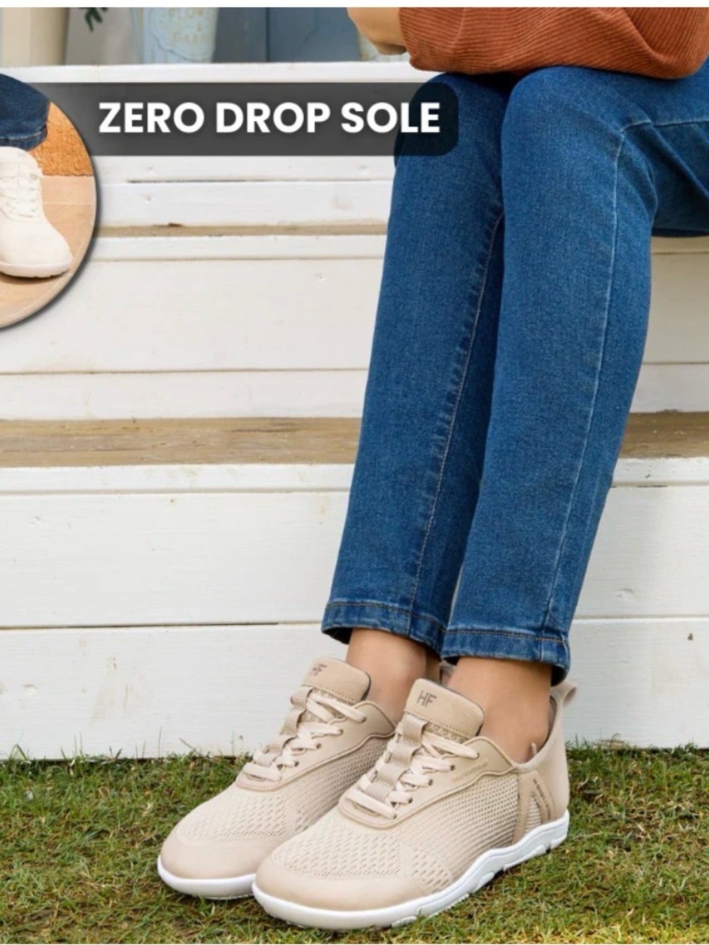 HF Women’s Zero Drop Knit Sneaker in Beige